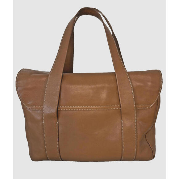 Kate Spade Brown Leather Flap Purse Bag Tote Satchel Fabric Lined 13" x 10" - Picture 3 of 9